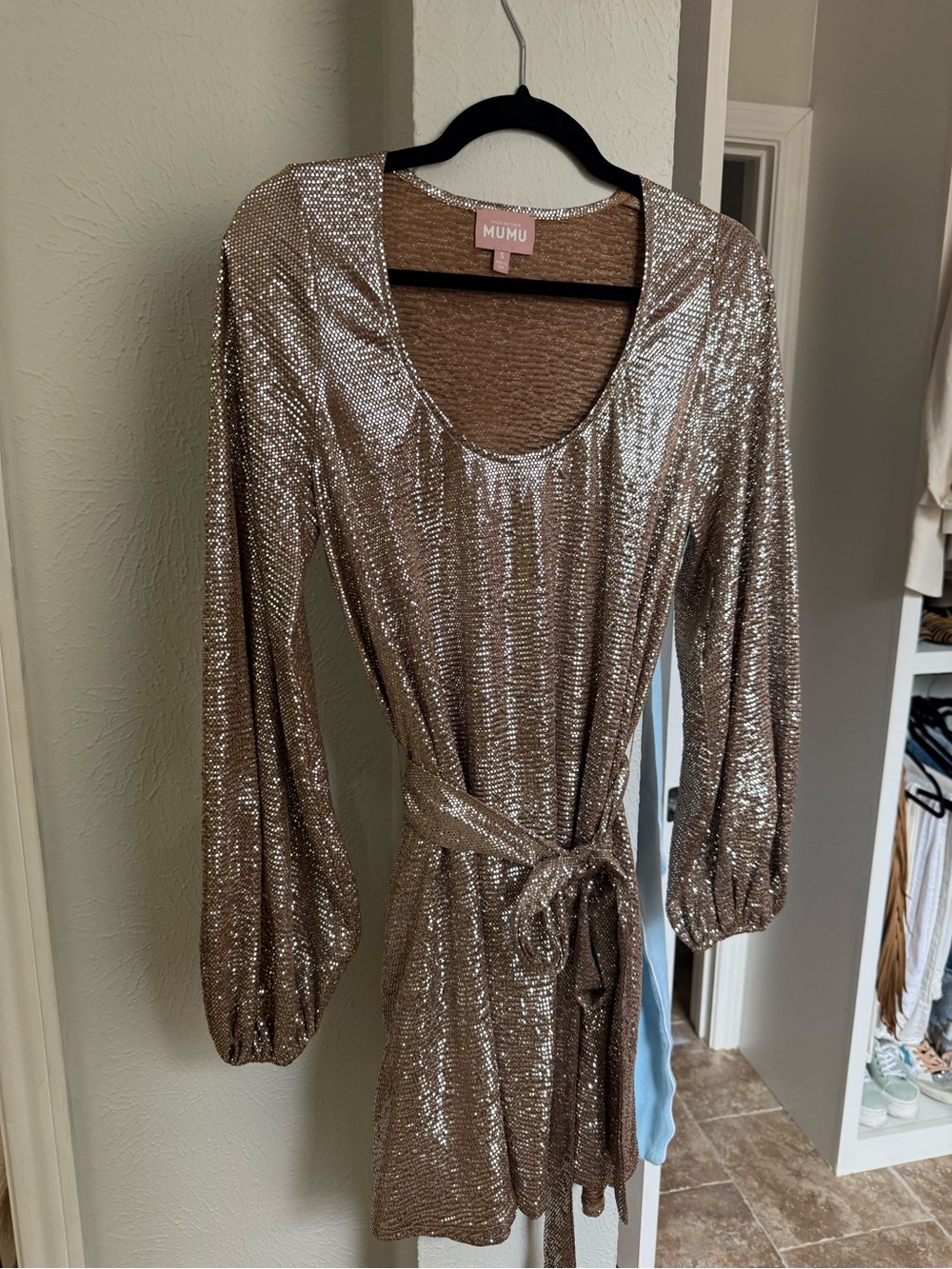 Show Me Your MuMu Bronze Sequin Long Sleeve Wrap Dress